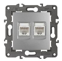 Розетка компьютерная без рамки Эра Elegance 2-м. RJ45+RJ45 5e алюминий картинка